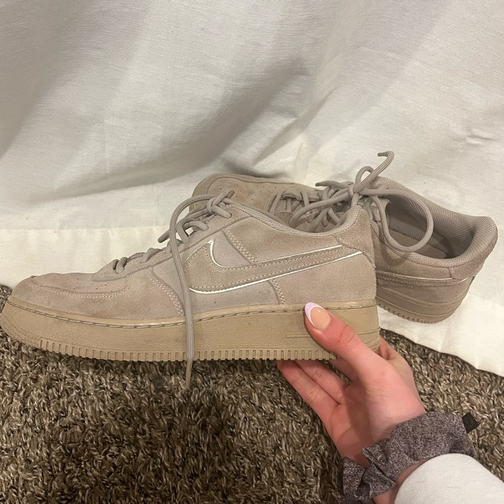Suede, tan/grayish Air Force Ones